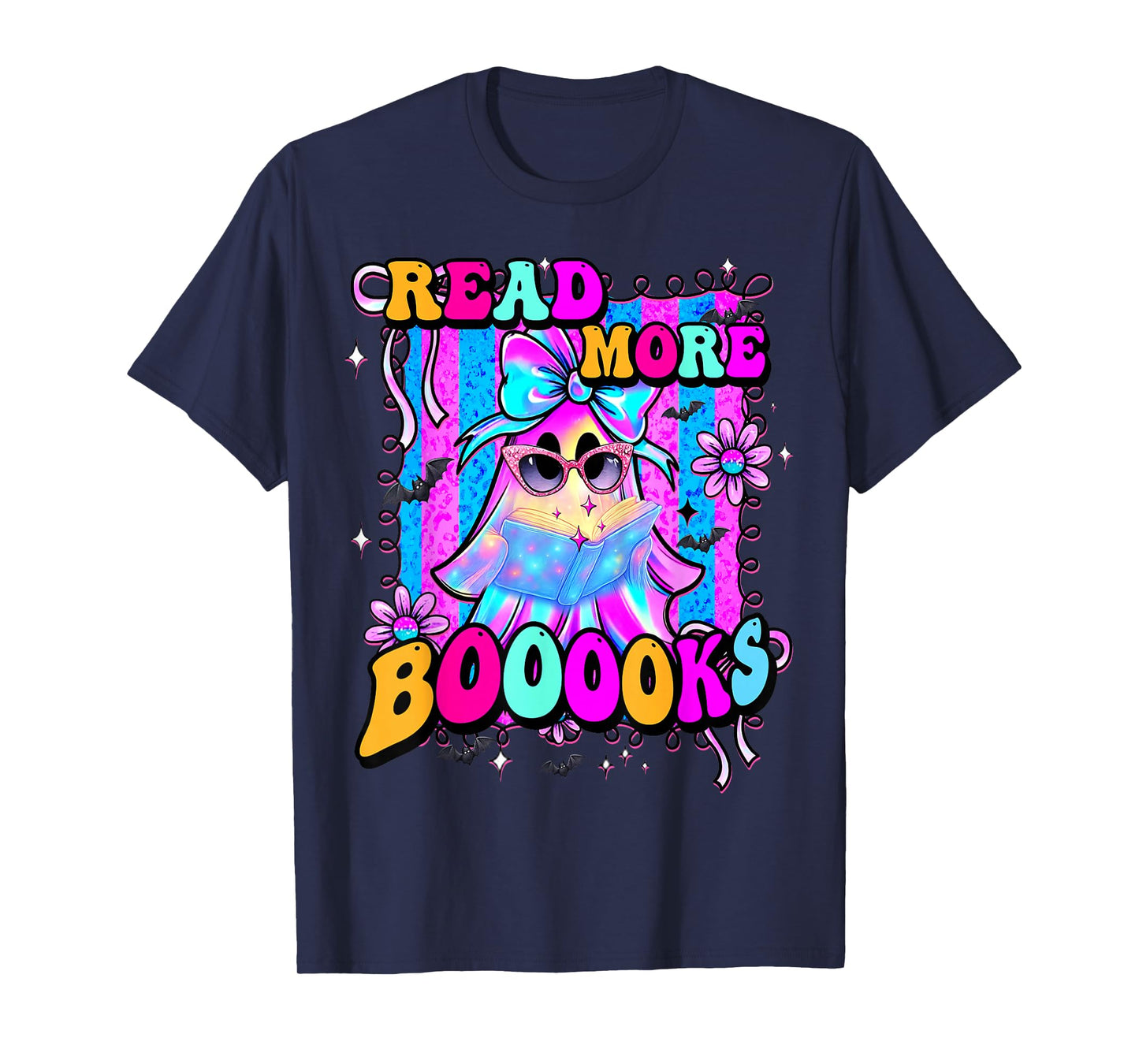 Booooks Cute Ghost Read More Books Funny Teacher Halloween T-Shirt