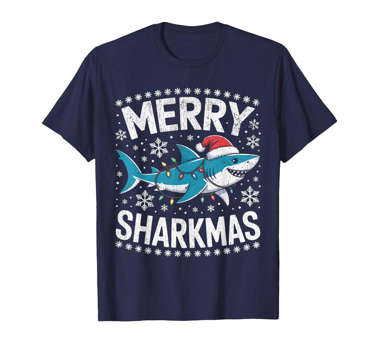 Merry Sharkmas Funny Shark Santa Hat Ugly Christmas Sweater T-Shirt