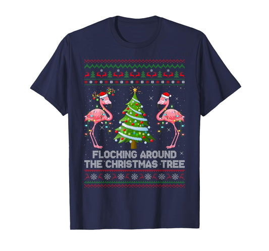Flamingo Ugly Christmas Sweater Style Pajamas T-Shirt