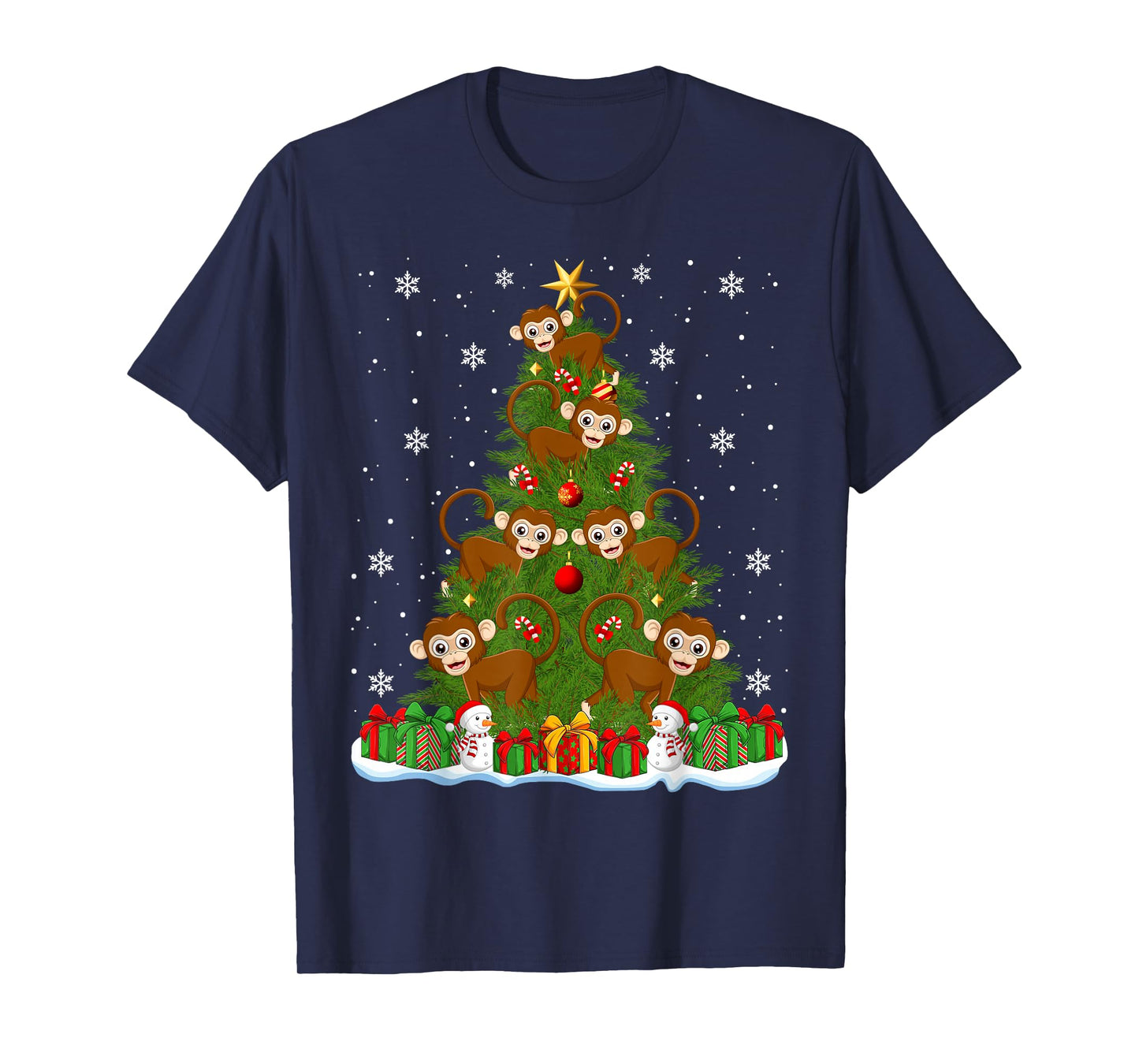Cute Monkey Christmas Tree Holiday Decor Funny Xmas Lights T-Shirt