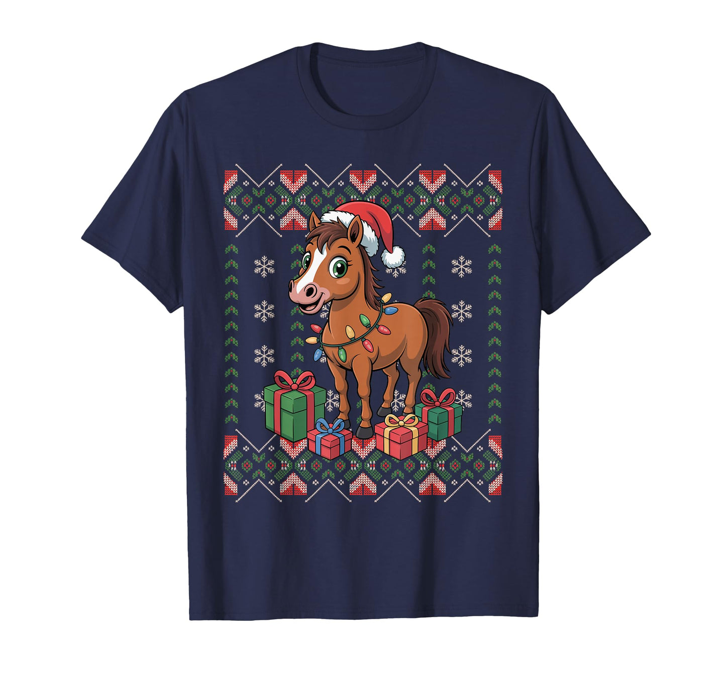 Santa Horse Christmas Ugly Sweater Funny Holiday Pajamas T-Shirt