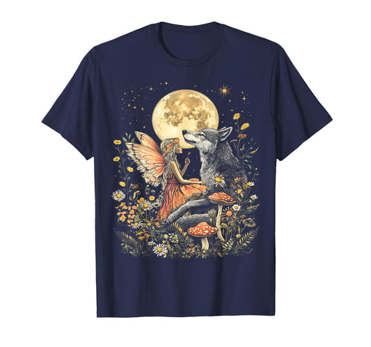 A Fairy Dark Cottagecore Mushroom Fairycore Wolf T-Shirt