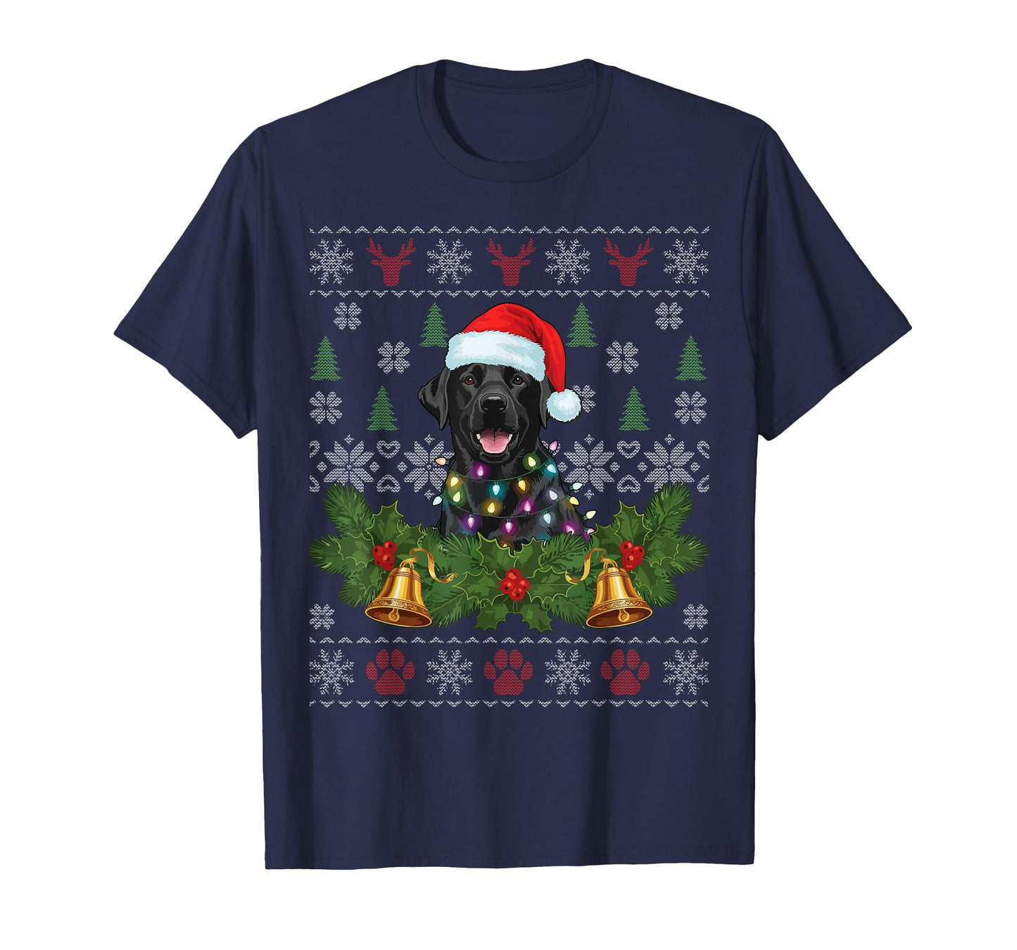 Black Labrador Santa Happy Christmas Funny Ugly Christmas T-Shirt