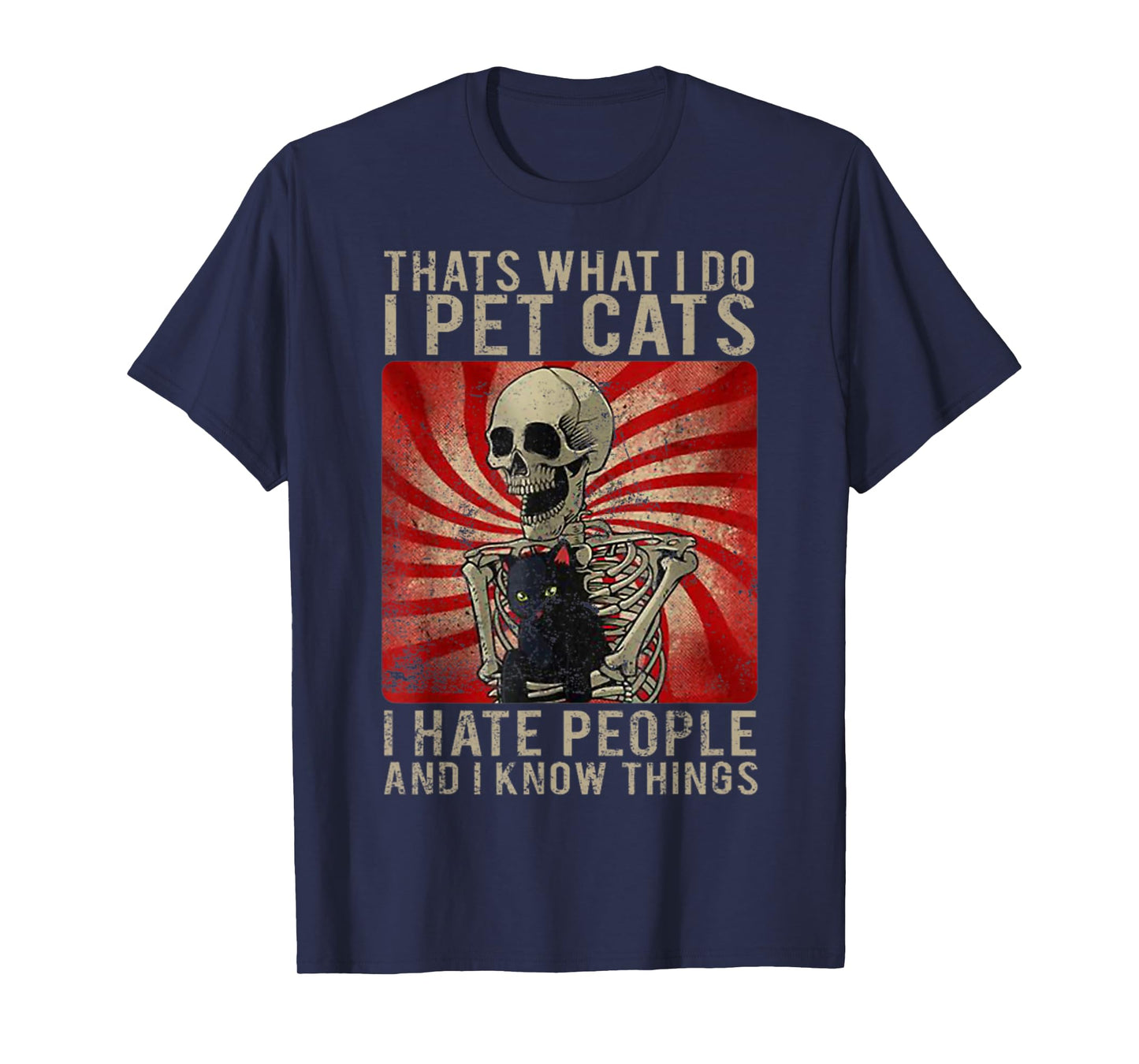 Vintage What I Do I Pet Cats I Hate People Black Cat Skull Men Women T-Shirt