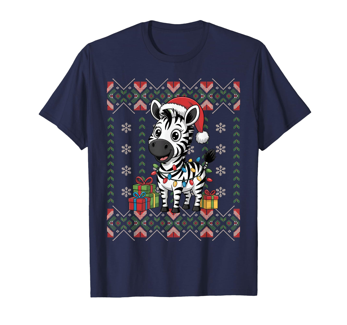 Santa Zebra Christmas Ugly Sweater Funny Holiday Pajamas T-Shirt