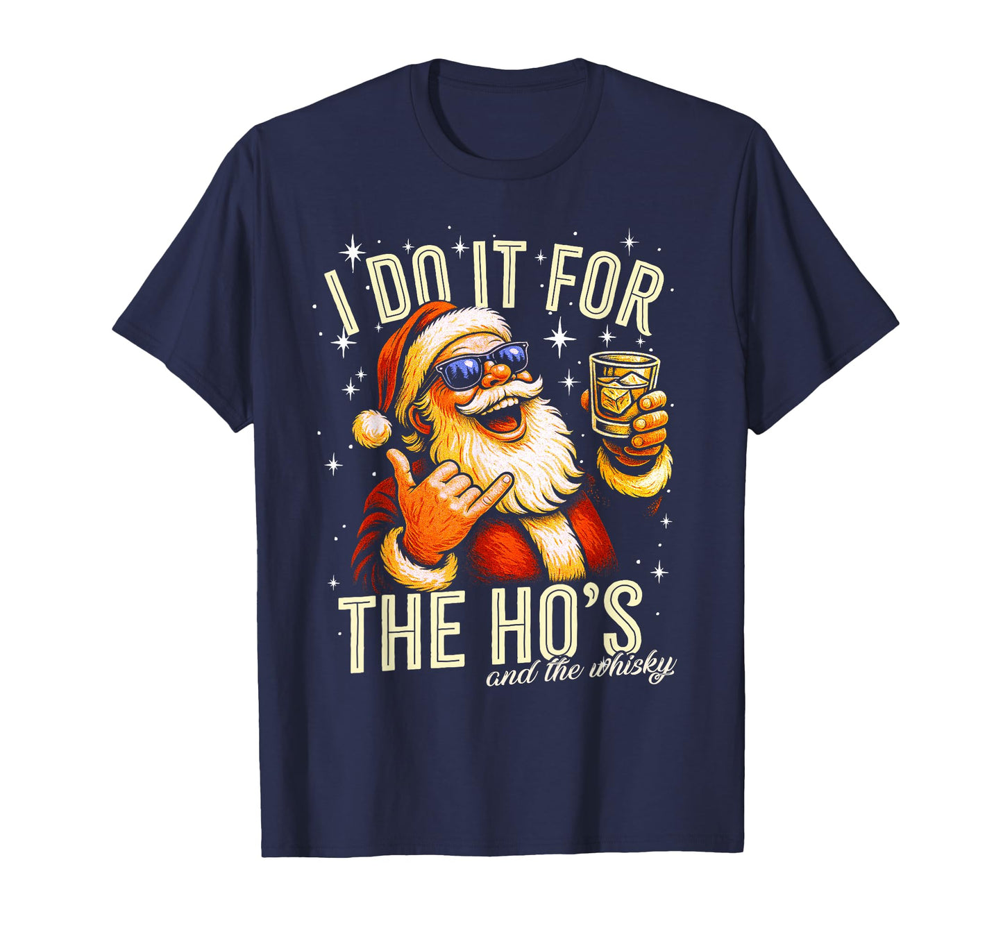 Funny, Gag, Christmas, Santa I Do It for The Ho's and Whisky T-Shirt