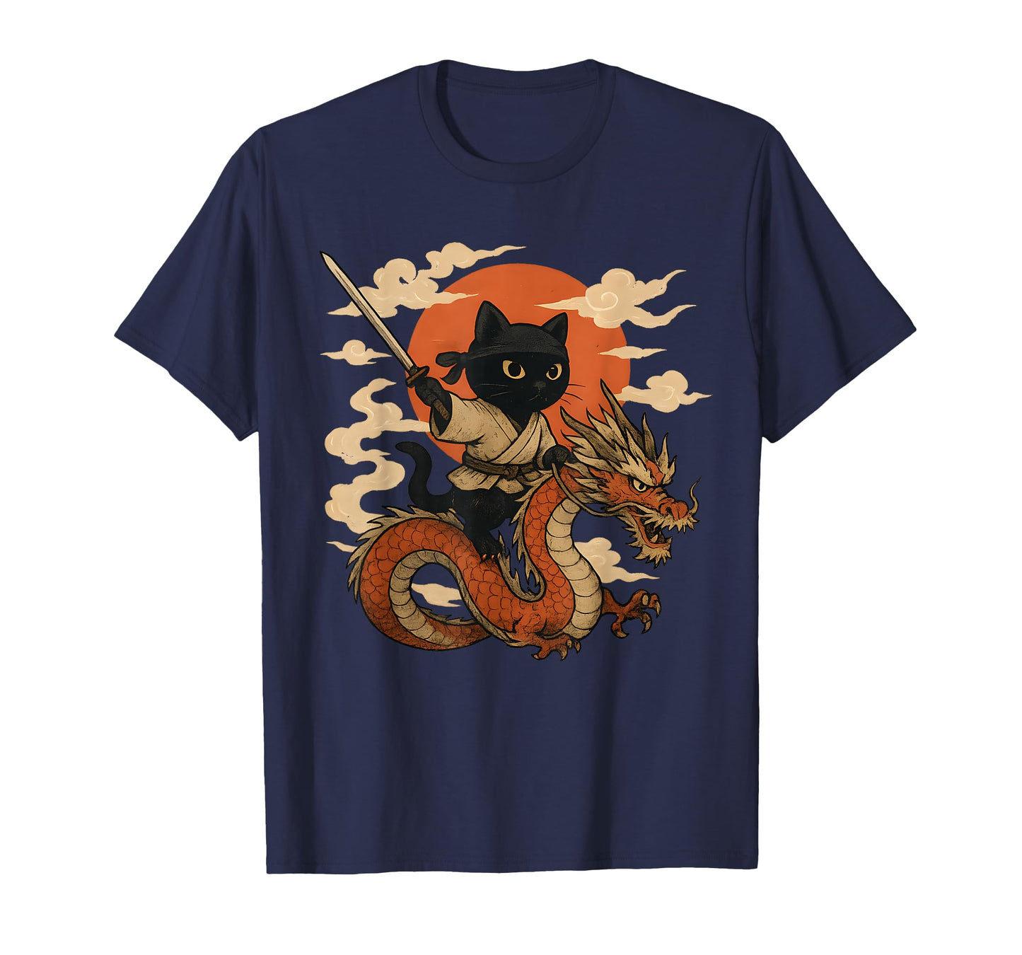 Vintage Japanese Samurai Cat Ninja dragon Kawaii anime lover T-Shirt
