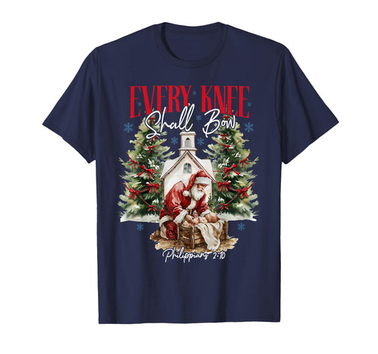 Every Knee Shall Bow Christian Jesus Merry Christmas Family T-Shirt