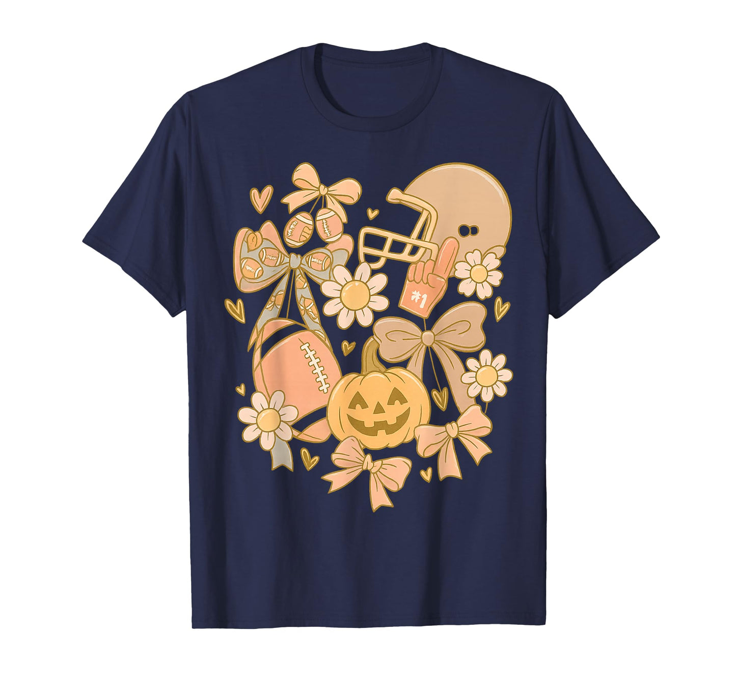 Retro Football Coquette Pumpkin Floral Thanksgiving Fall T-Shirt