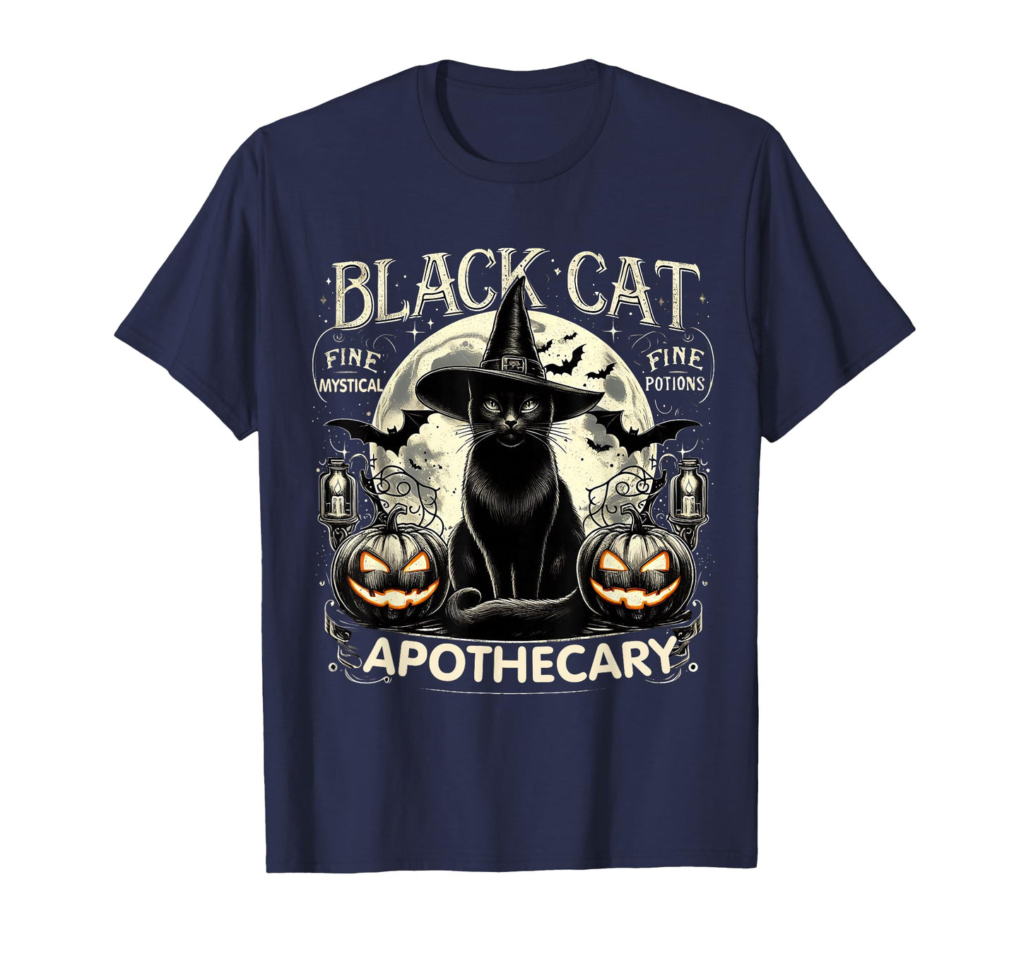 Black Cat Apothecary Vintage Halloween Gothic Art T-Shirt