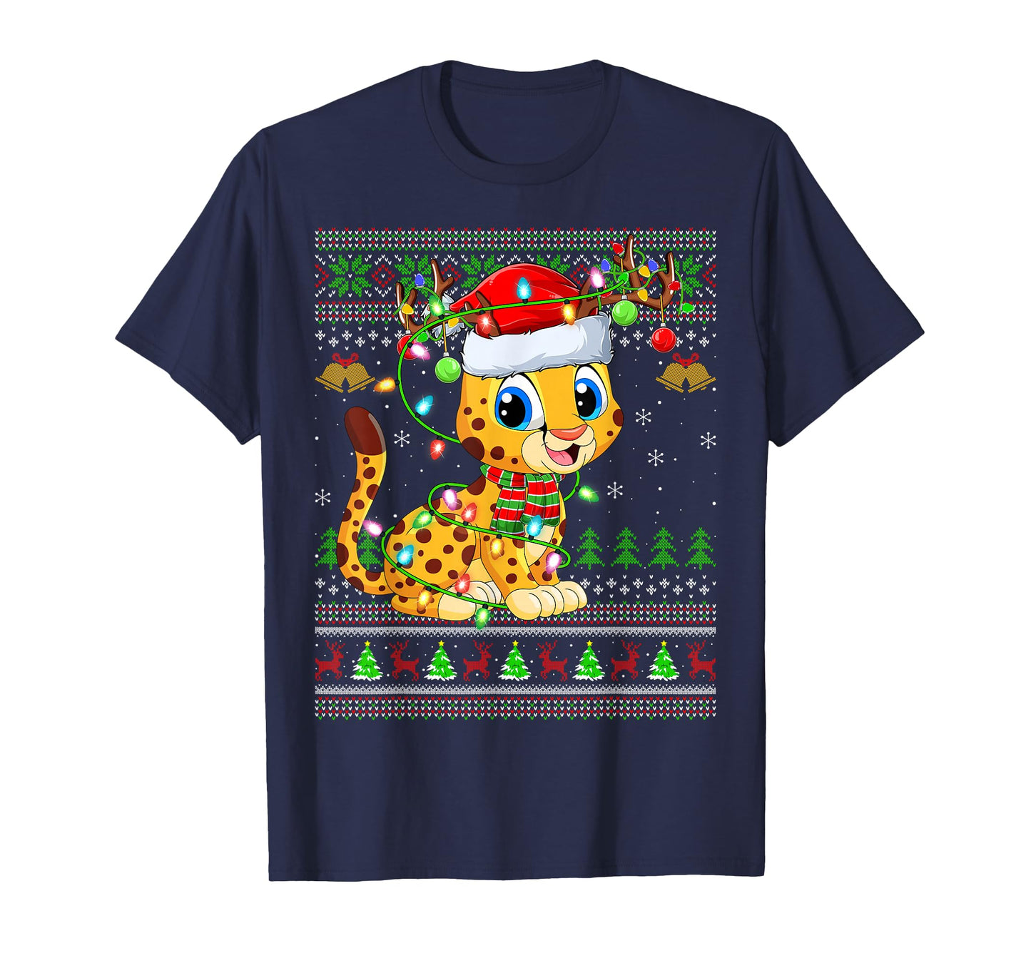 Cheetah Ugly Christmas Sweaters Holiday Santa Cute Xmas T-Shirt