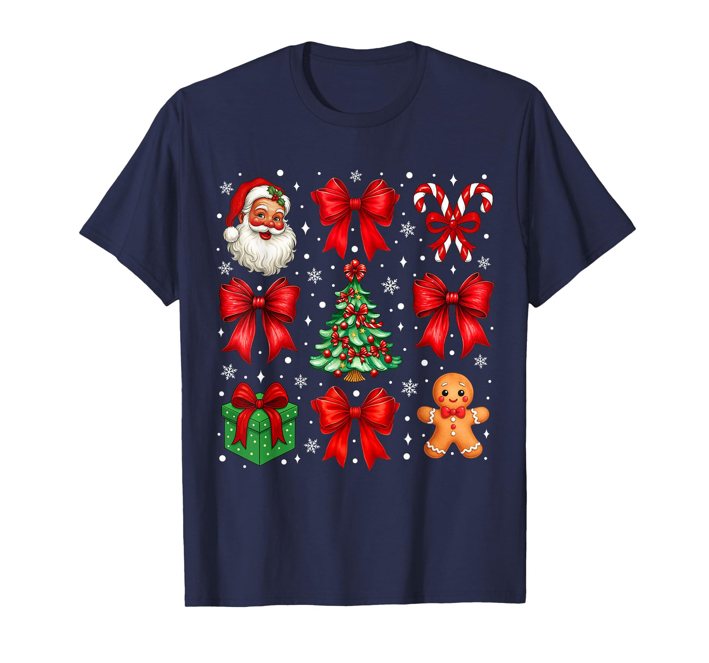 Retro Christmas Coquette Bow Santa Candy Cane Holiday Women T-Shirt