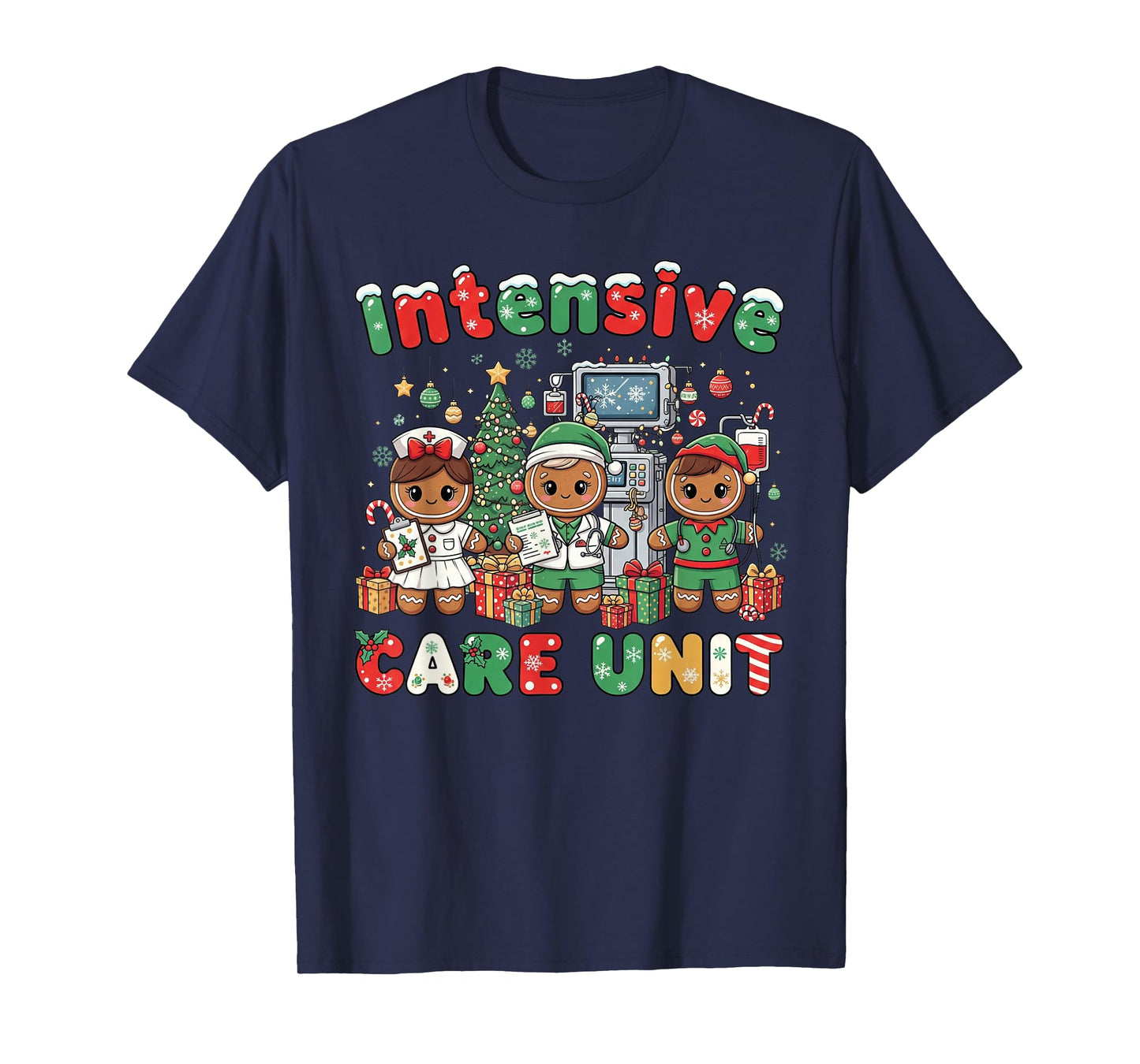 ICU Nurse Christmas Intensive Care Unit Gingerbread Xmas T-Shirt