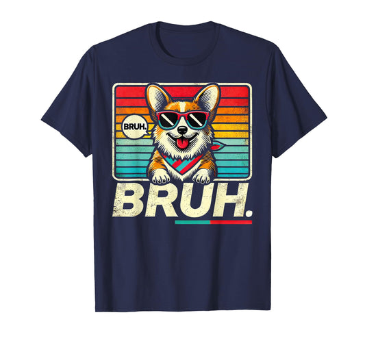 Bruh Retro Vintage 80s Dog Sunglasses BRUH Funny Bruh Corgi T-Shirt