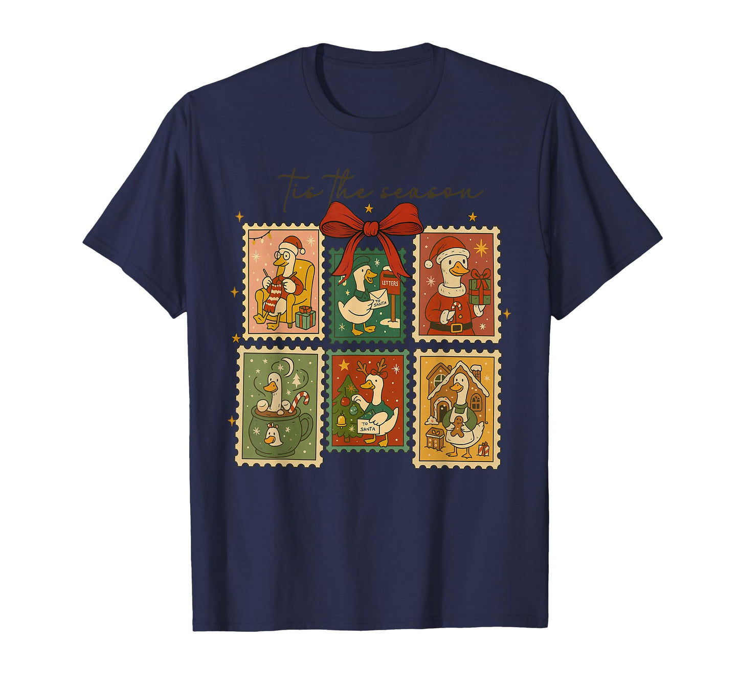 Retro Silly Goose Santa Cute Merry Christmas Tis The Season T-Shirt