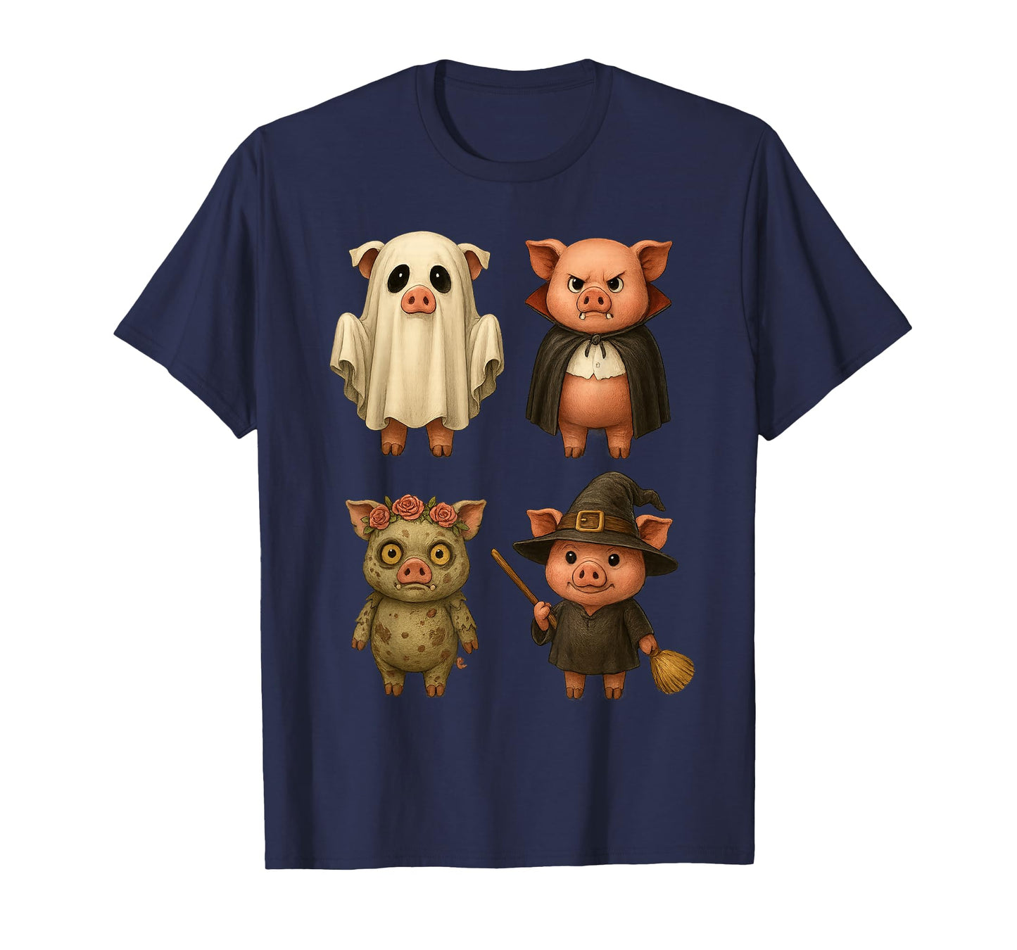 Cute Pig Ghost Vampire Witch Zombie Funny Halloween T-Shirt