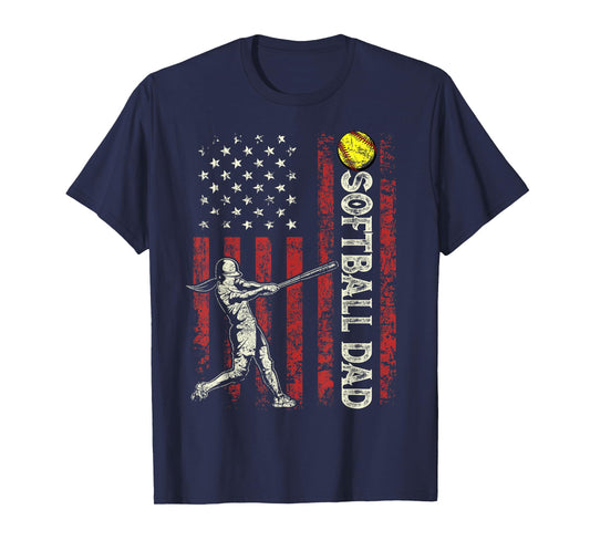 Softball Dad US Flag Gifts For Dad Men Patriotic Fathers Day T-Shirt