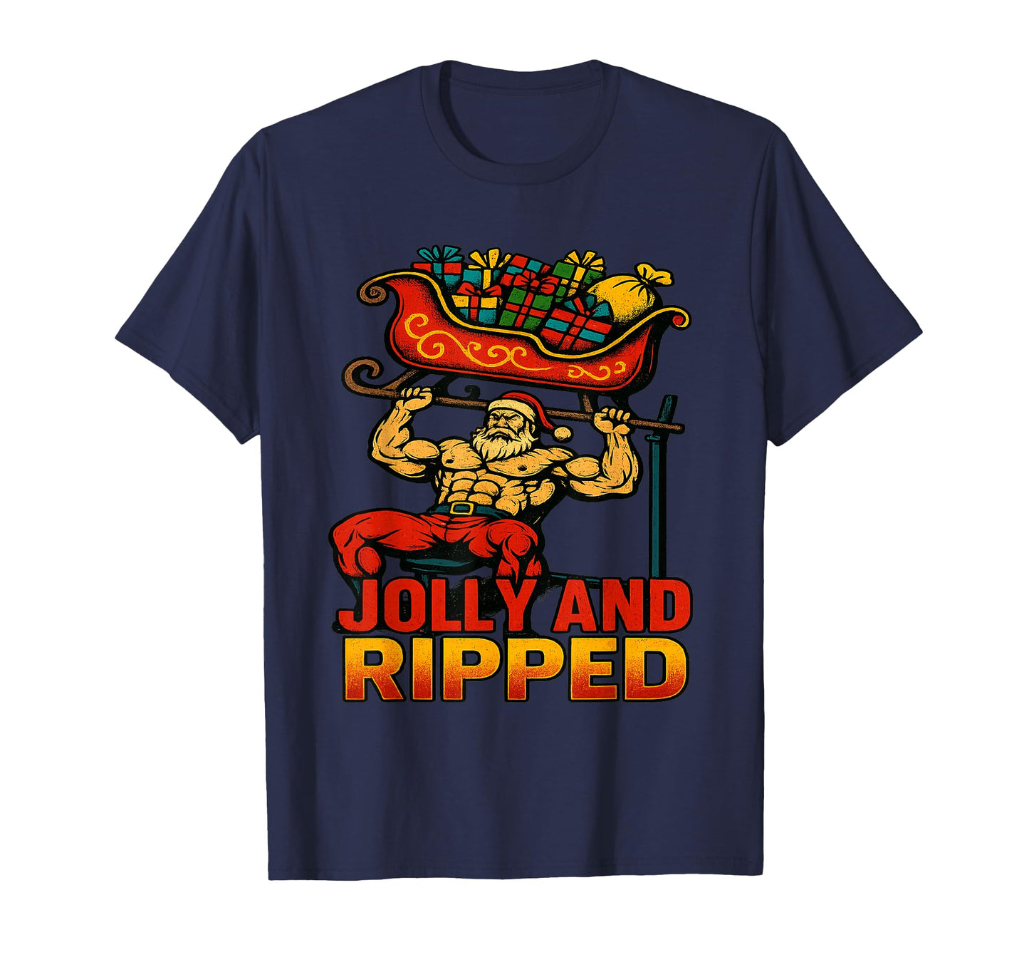 Jacked Santa Jolly and Ripped Muscle Swole Gym Lifter T-Shirt