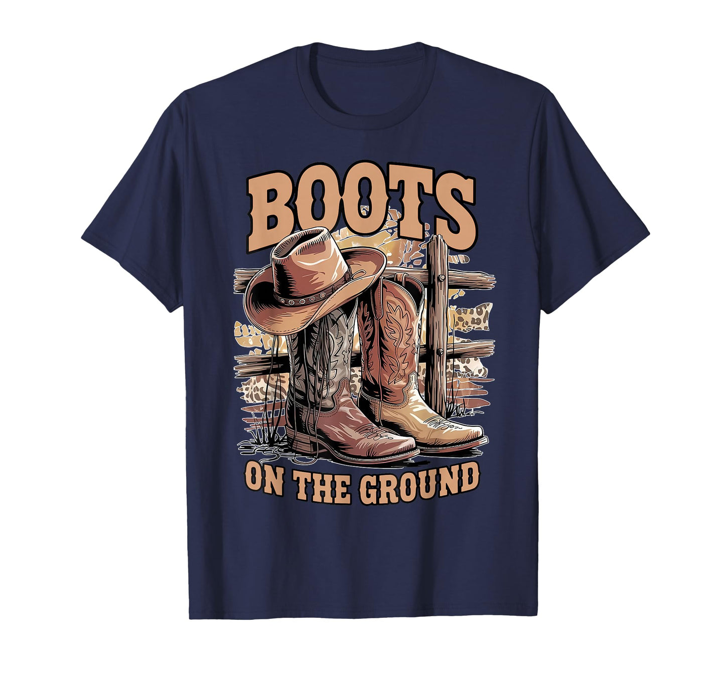 Retro Western Cowgirl Cowboy Hat Boots On Da Ground T-Shirt