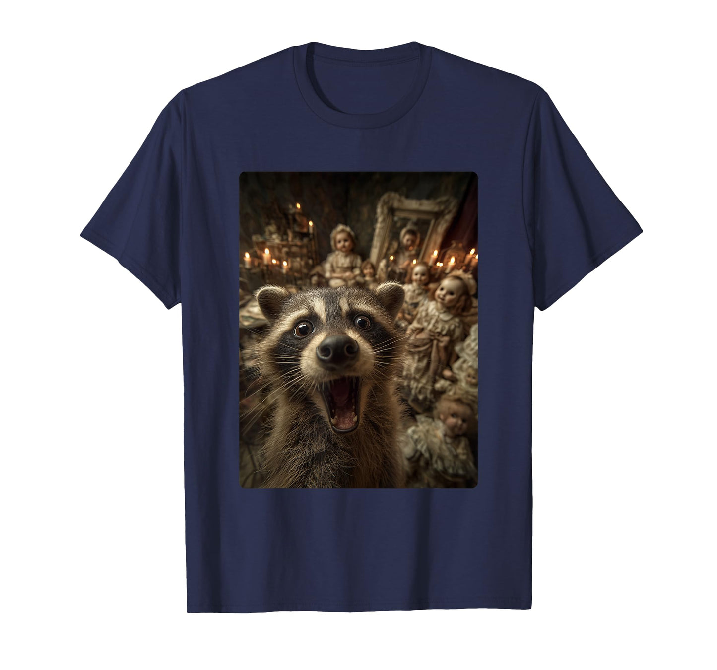 Funny Raccoon Selfie Creepy Dolls Spooky Halloween Animal T-Shirt
