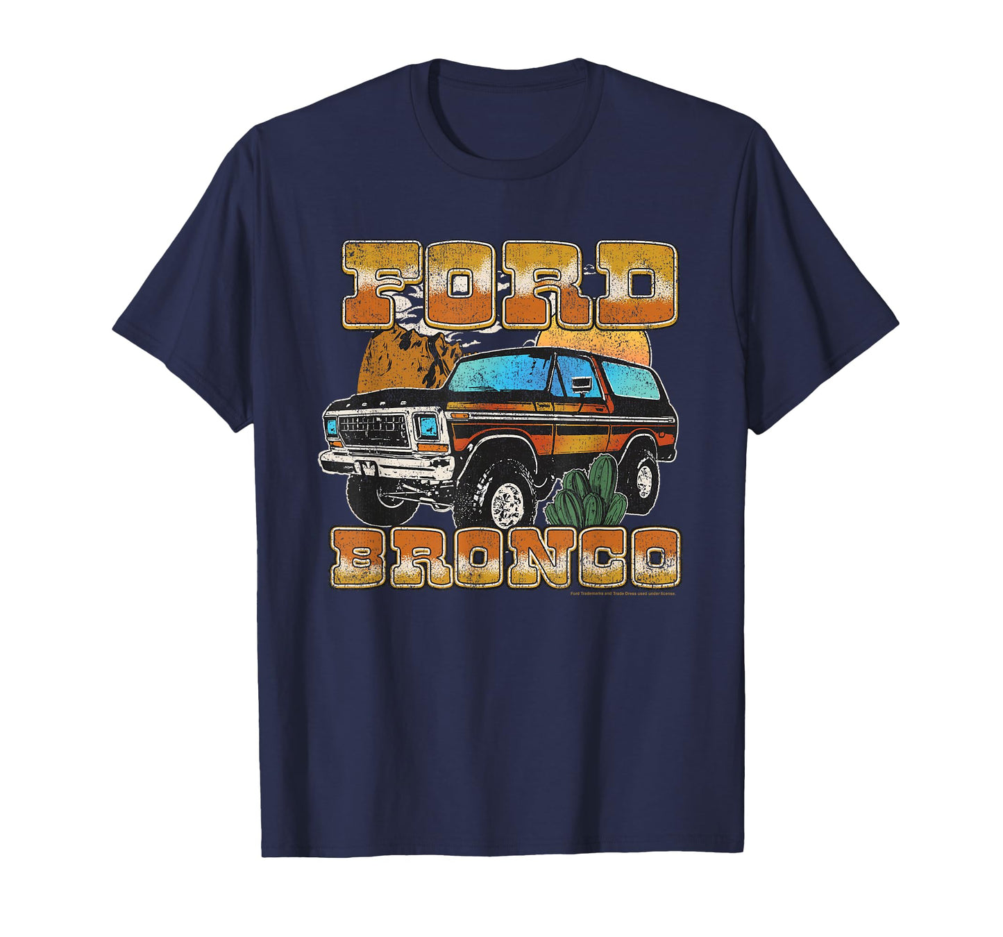 Ford - Vintage Bronco Desert Scene With Mountains And Cacti T-Shirt