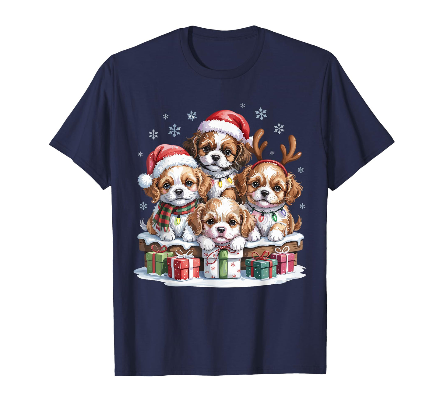 Cute Cavachon Christmas Puppies Dog Lovers Funny Holiday T-Shirt