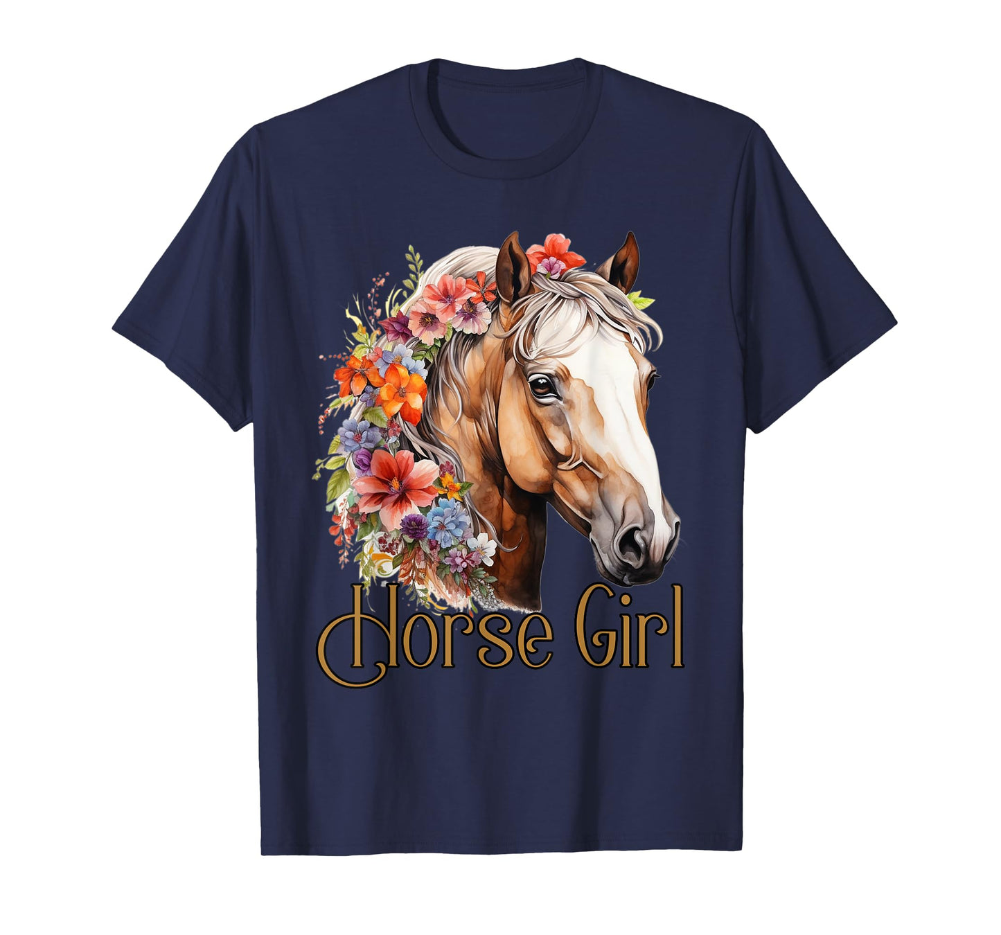 Horse Girl with Beautiful Flowers Portrait Horses Animal T-Shirt