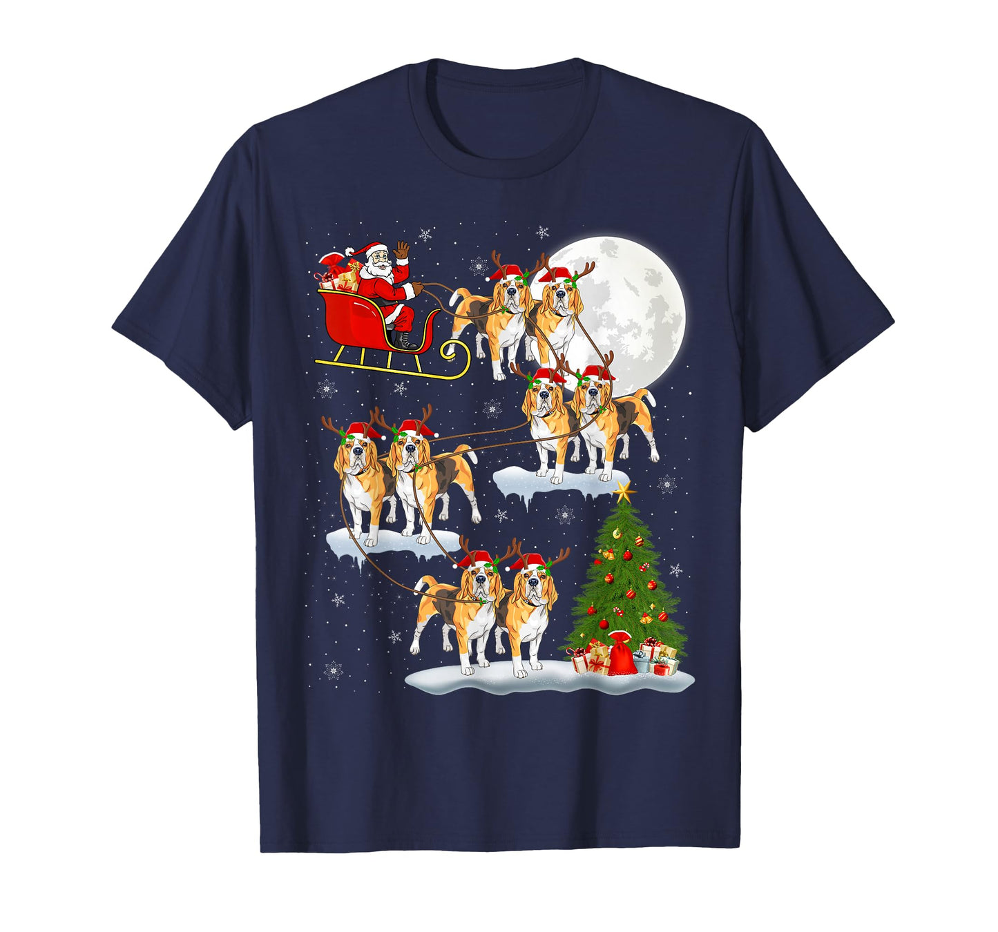 Beagle Dog Santa Sleigh Flying Funny Magical Christmas T-Shirt
