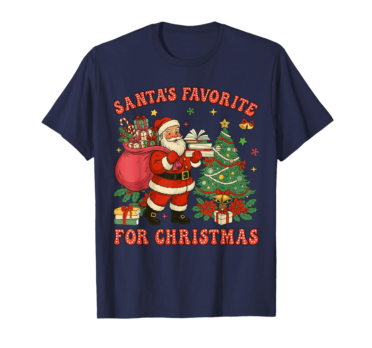 Santa Favorite Teacher Groovy Christmas Teacher Boys Girls T-Shirt