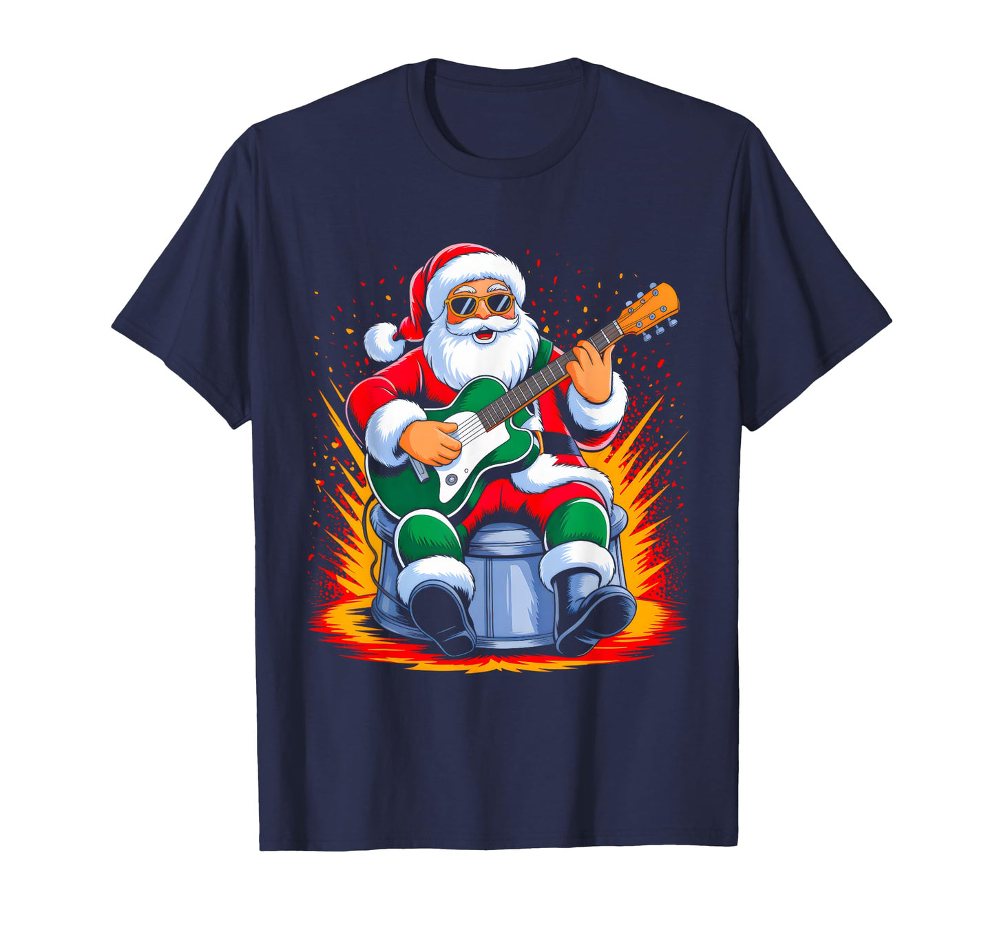 Guitar Classic Santa Playing Drums Funny Christmas Xmas T-Shirt