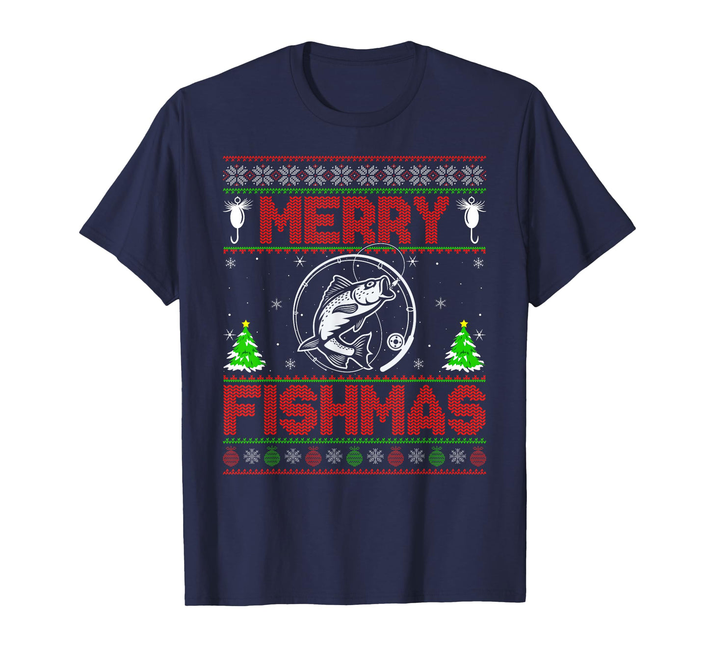 Merry Fishmas Bass Fish Fishing Ugly Christmas Sweater Xmas T-Shirt