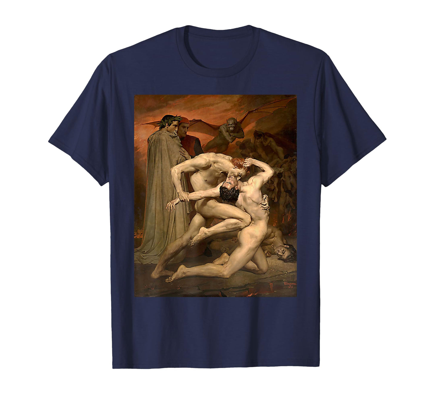 Urban Empyre Dante and Virgil in Hell Painting by William Bouguereau 1850 T-Shirt, Small, Black