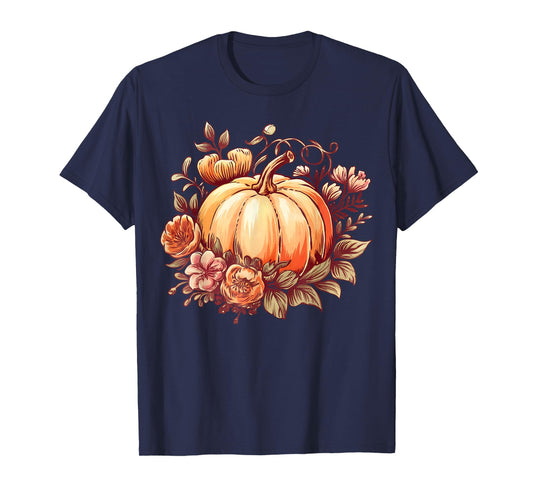 Fall Shirt Women Autumn Pumpkin Graphic Vintage Thanksgiving T-Shirt