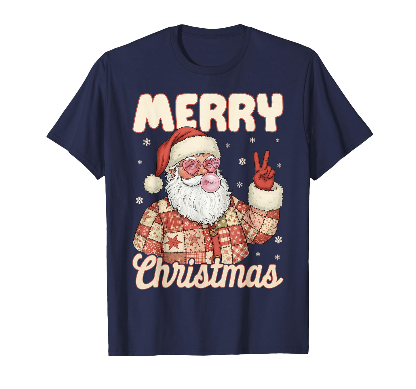 Patchwork Santa Claus Xmas Merry Christmas Men Women T-Shirt