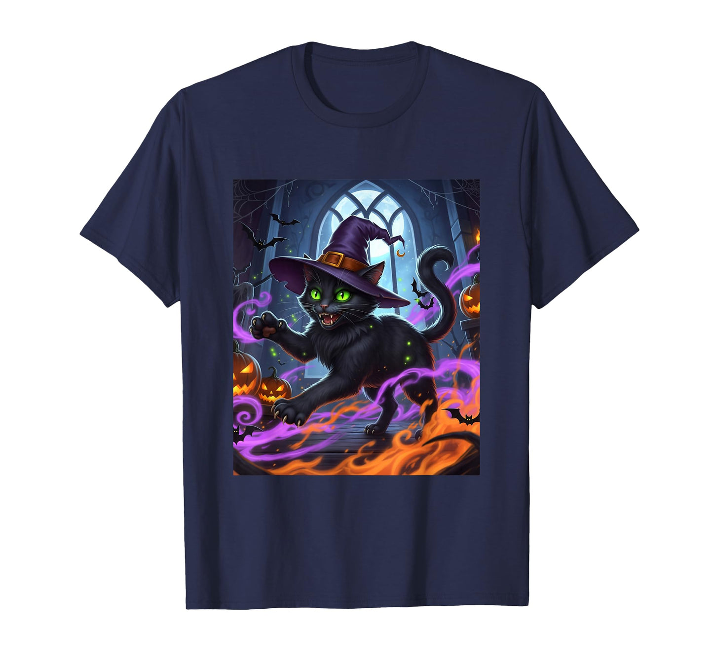 Halloween Black Cat Witch T-Shirt