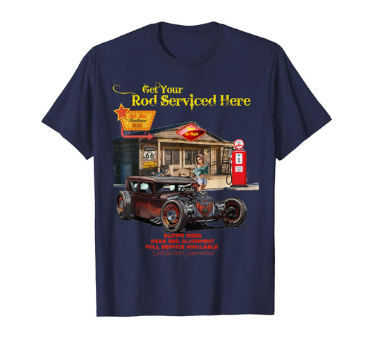 Vintage Rat Rod T Shirt Pinup Girl Mens Tee T-Shirt
