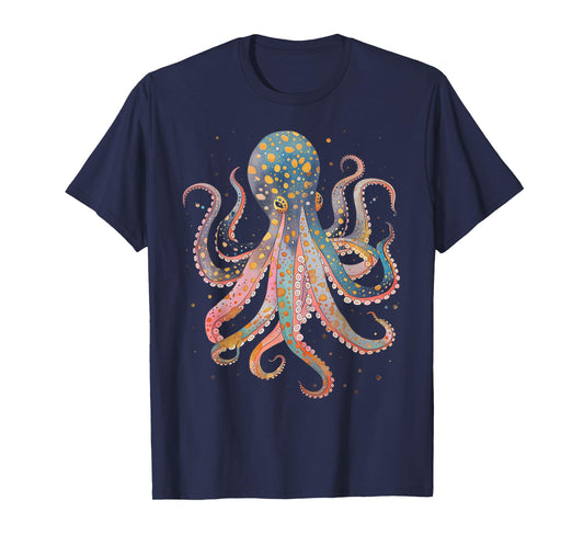 Octopus Floral Vintage Flowers Squid Kraken Scuba Diving T-Shirt