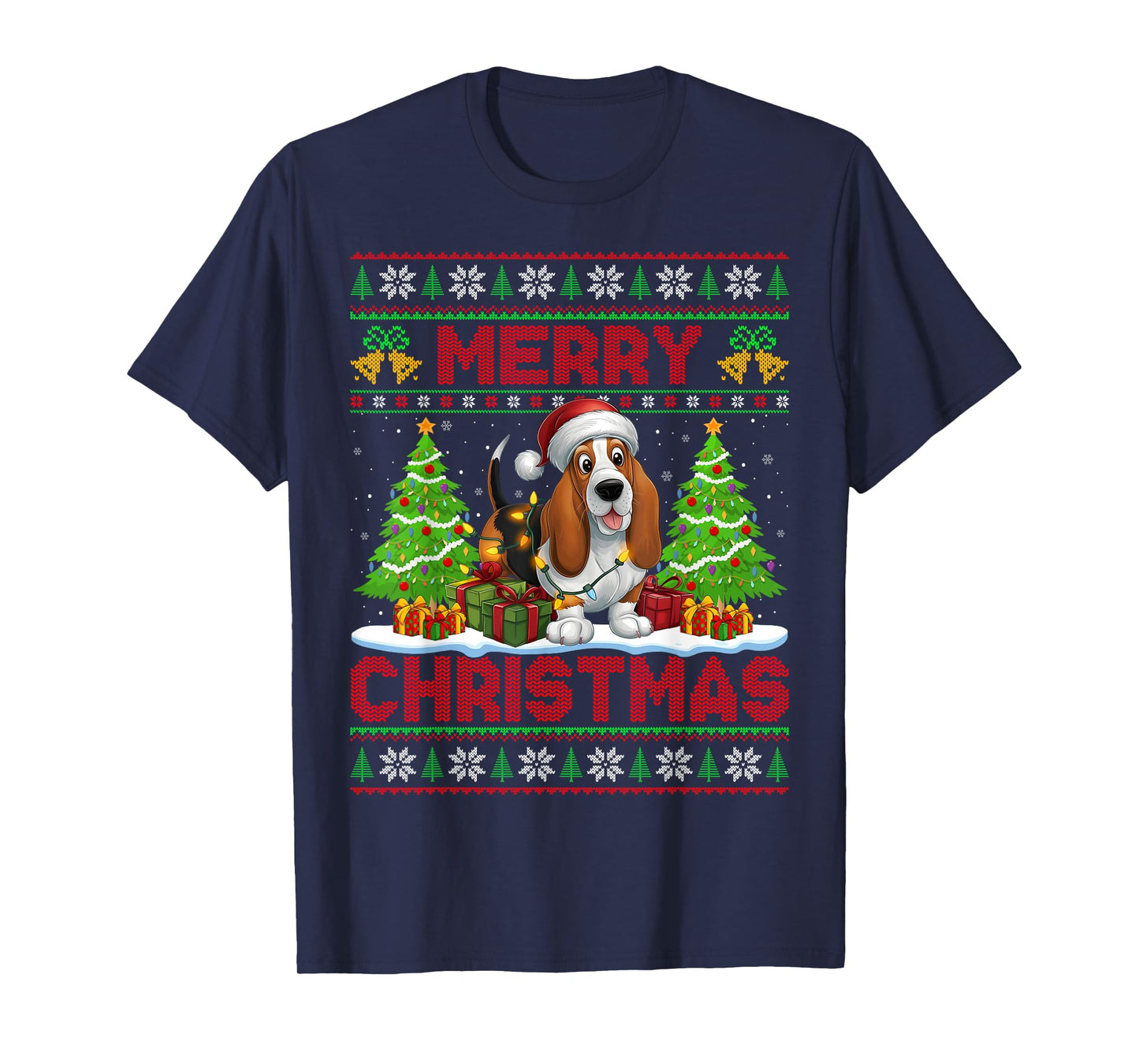 Basset Hound Ugly Christmas Sweaters Pet Dog Lights Xmas T-Shirt