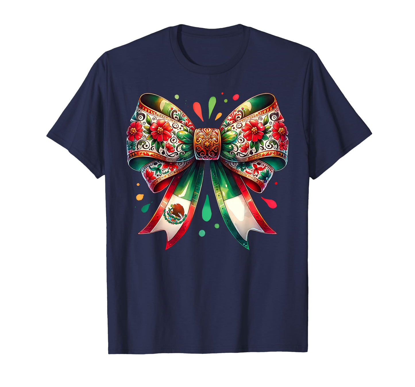 Coquette Ribbon Bow Mexican Flag Festive Latino Pride T-Shirt