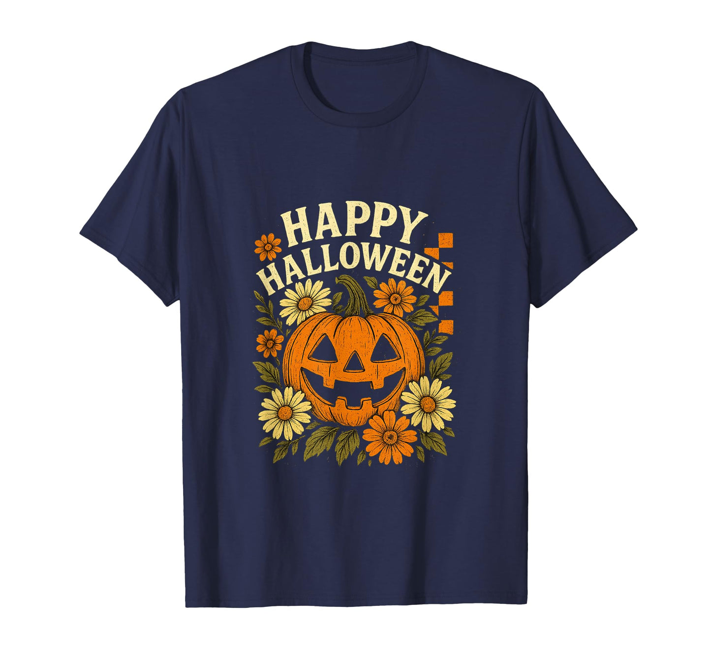 Vintage Floral Pumpkin Halloween Retro Jack O Lanter Face T-Shirt