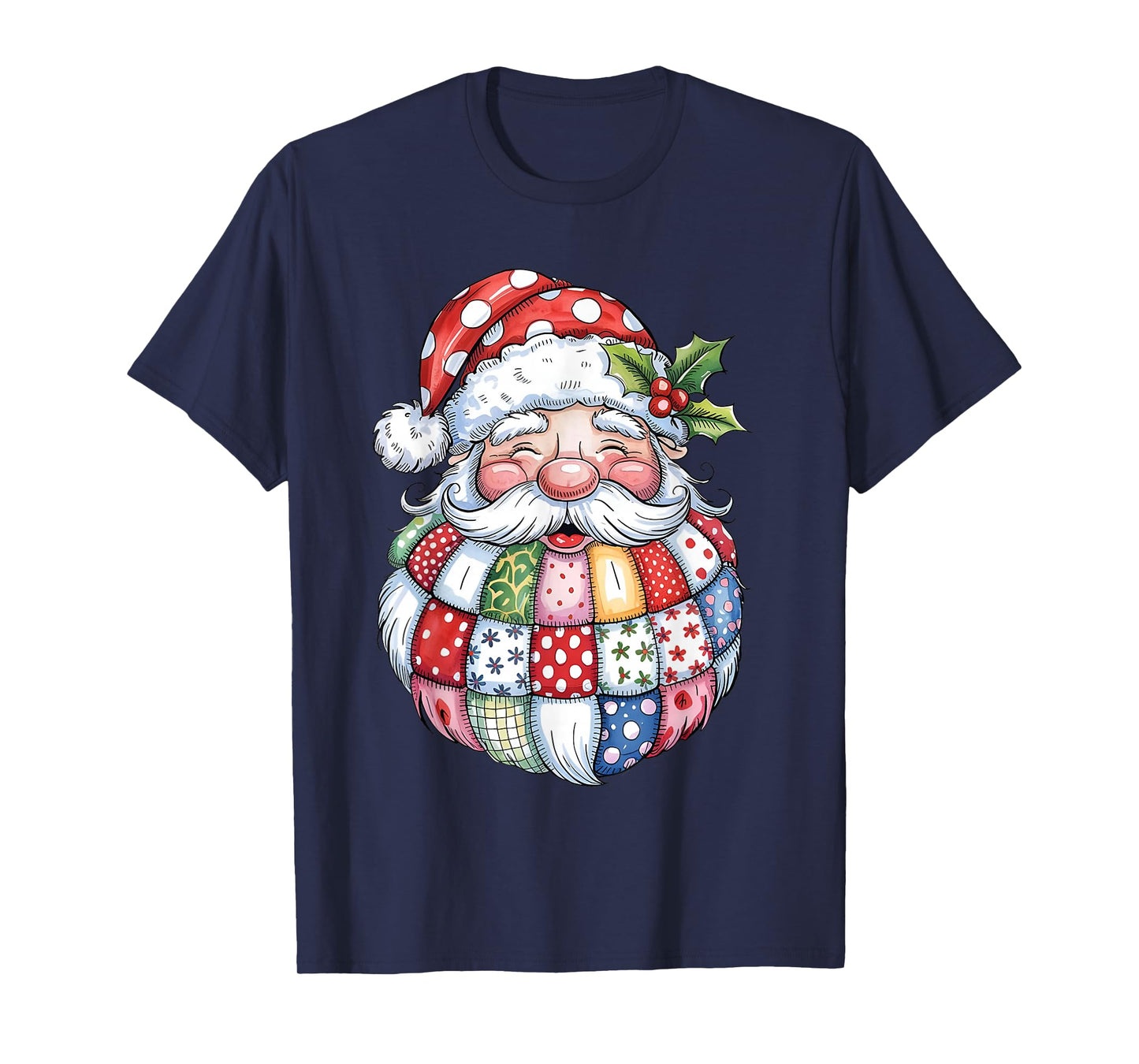 Retro Patchwork Santa Claus Christmas Preppy Merry Xmas T-Shirt