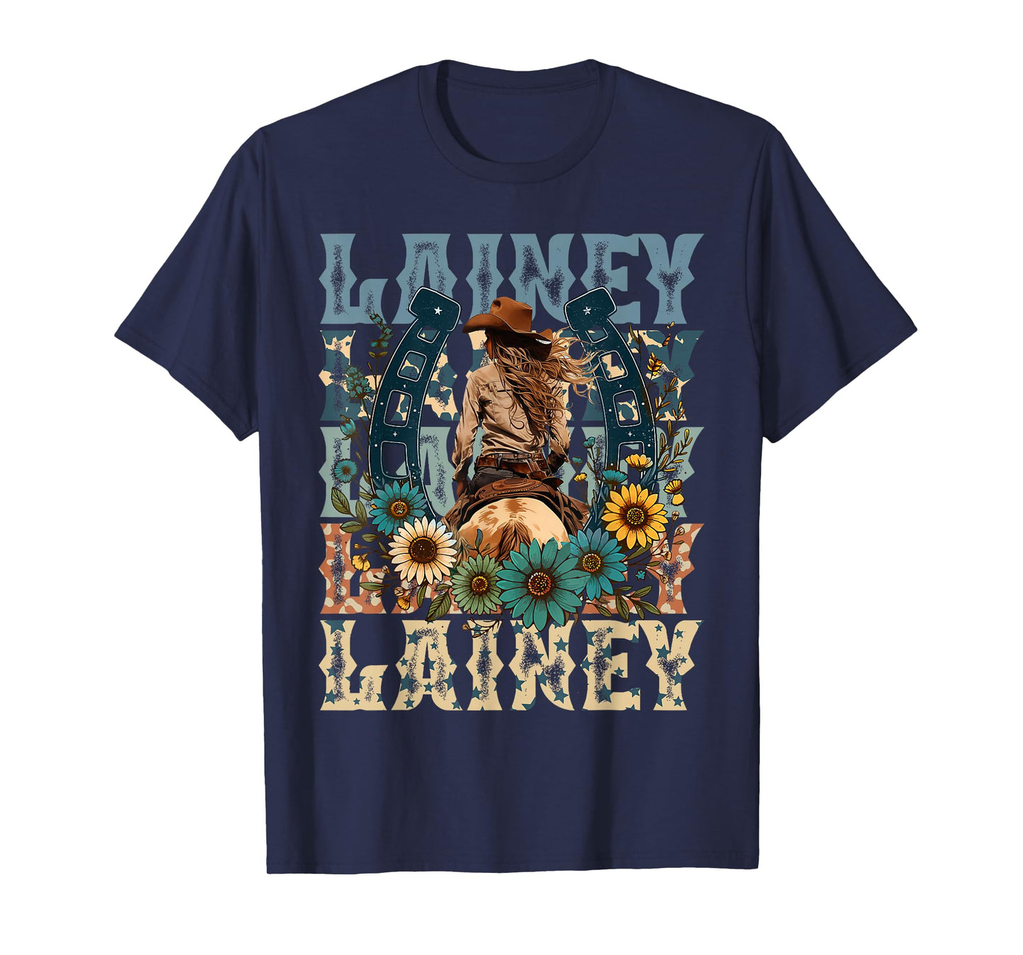 Cowgirl Lainey First Name Personalized Western T-Shirt - Unisex-Adults, Kids - Black - Small - Short Sleeve - T-Shirt - Animal Print Fabric Blend