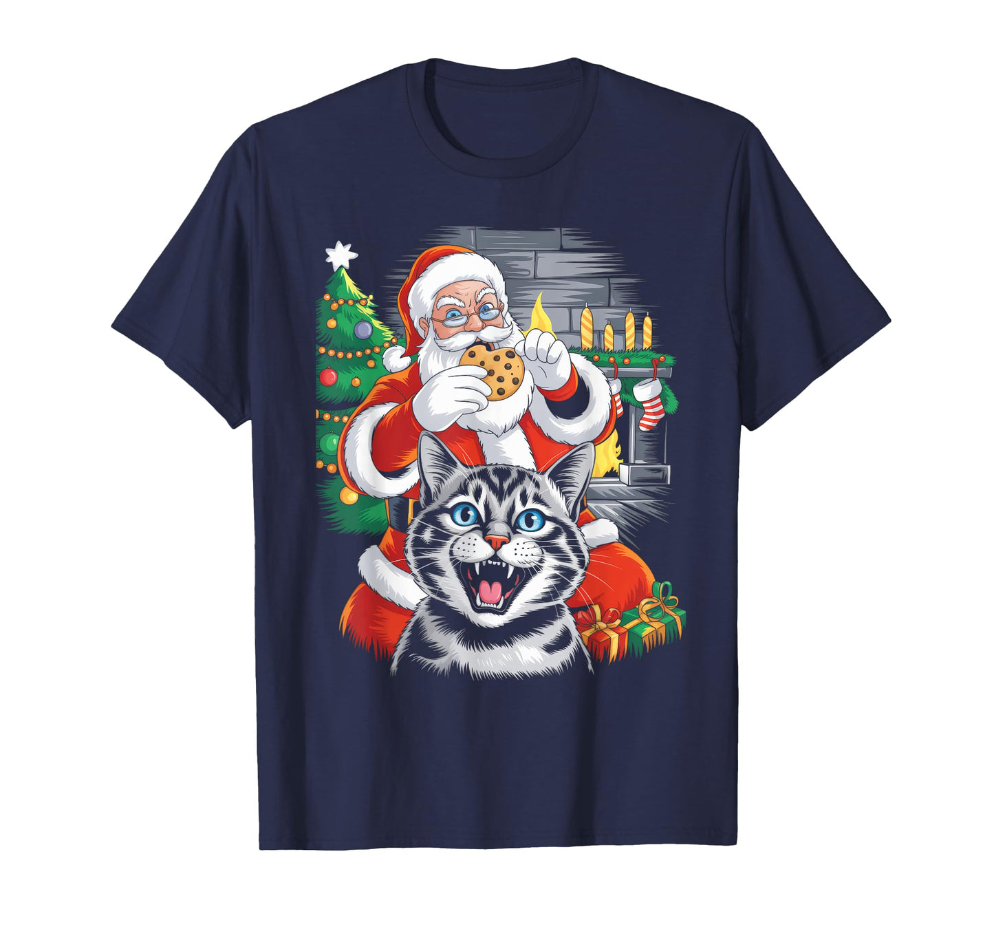 Funny Cat Selfie Santa Christmas Men Women Kids Cat Lover T-Shirt