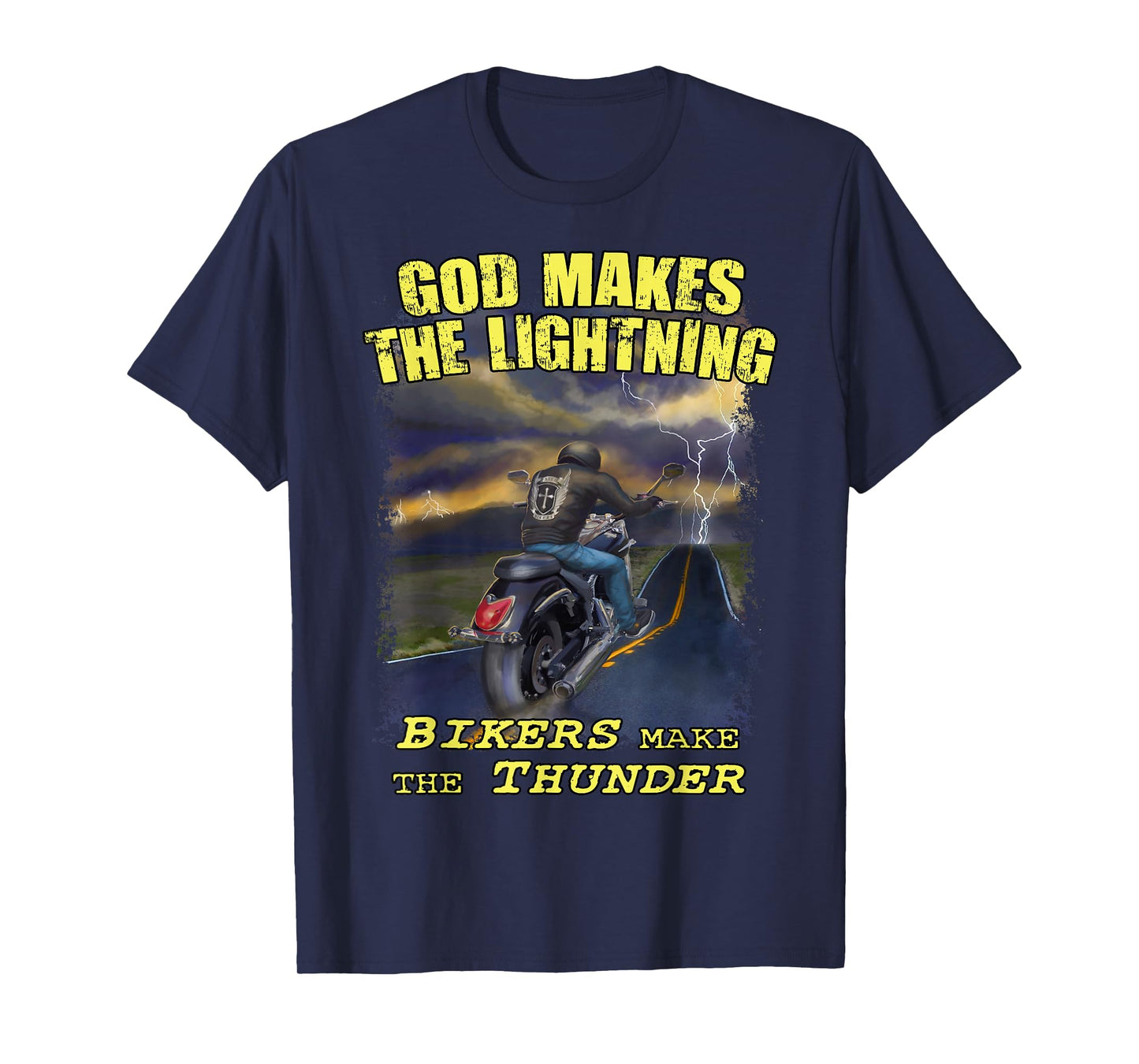 God Lightning Christian Biker Shirt Motorcycle Jesus Design T-Shirt