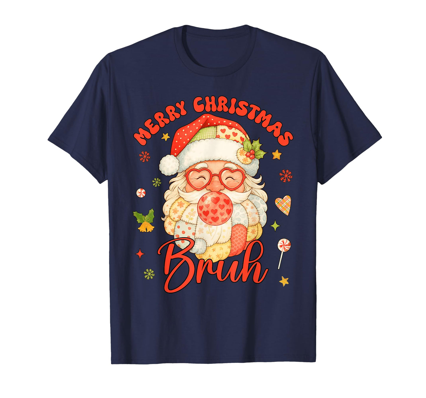 Merry Christmas Bruh Patchwork Santa Claus Retro Men Women T-Shirt