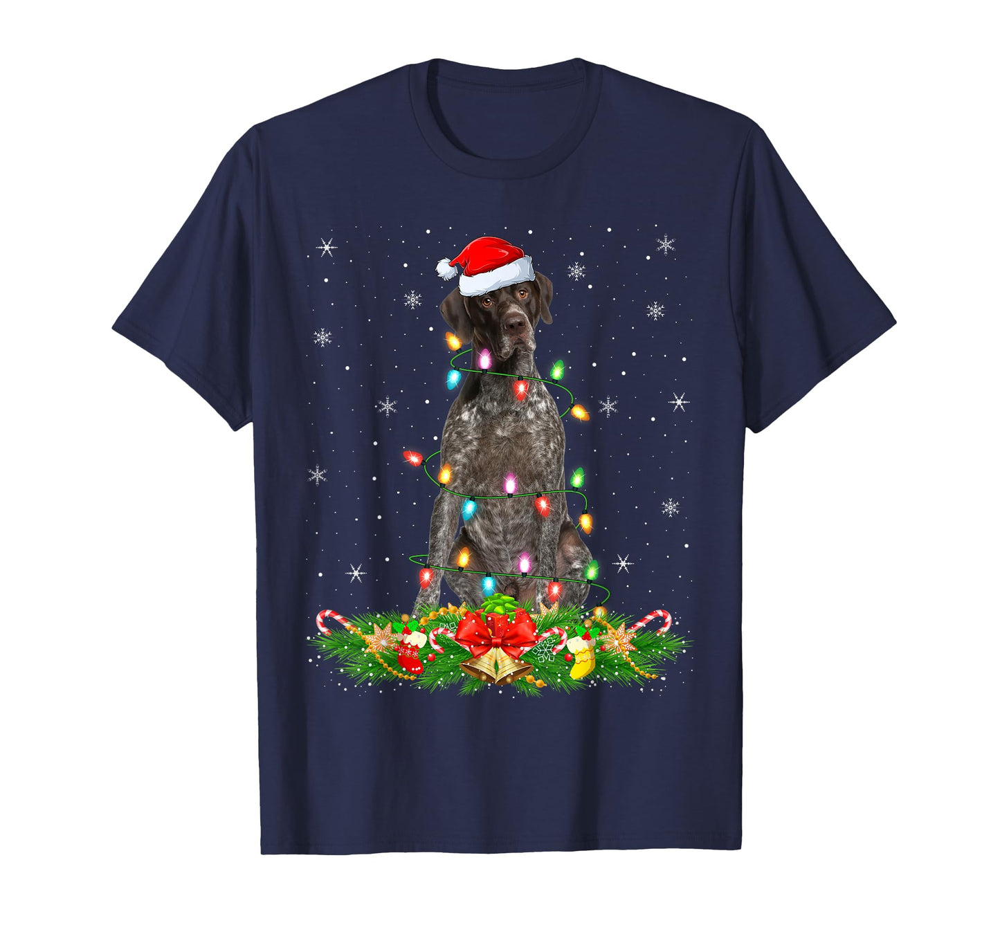 German Shorthaired Pointer Dog Christmas Lights Santa Xmas T-Shirt