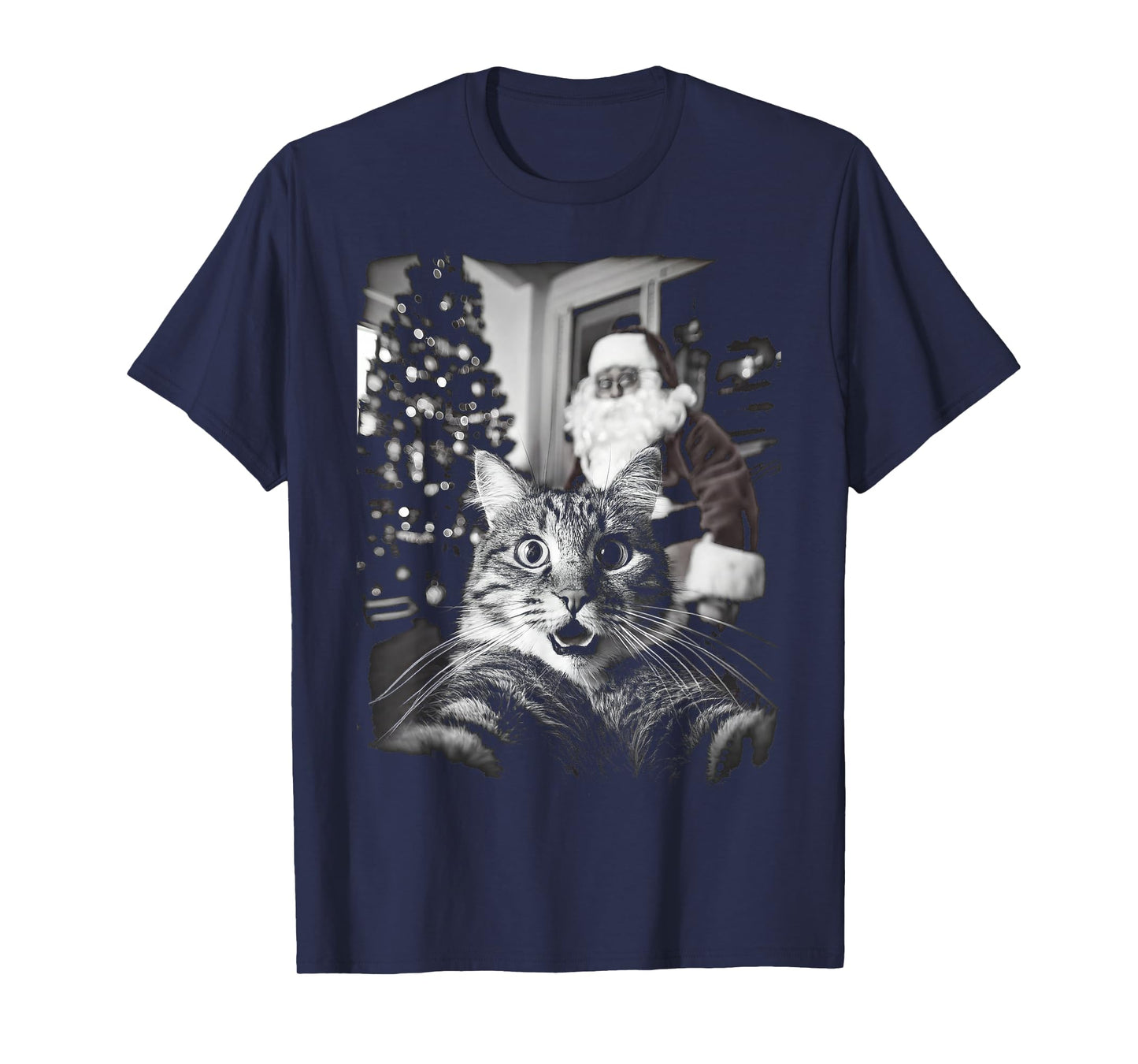 Cat Selfie with Surprised Santa Funny Christmas Vintage T-Shirt