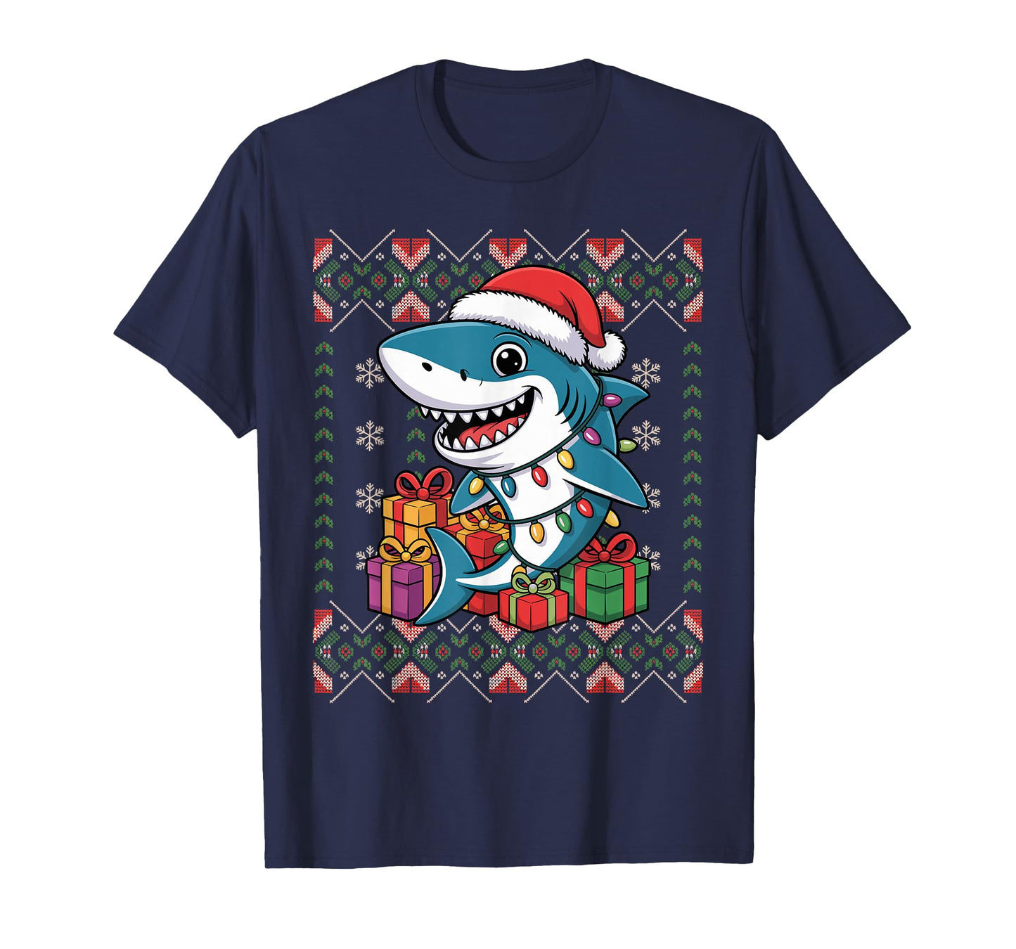 Santa Shark Christmas Ugly Sweater Funny Holiday Pajamas T-Shirt