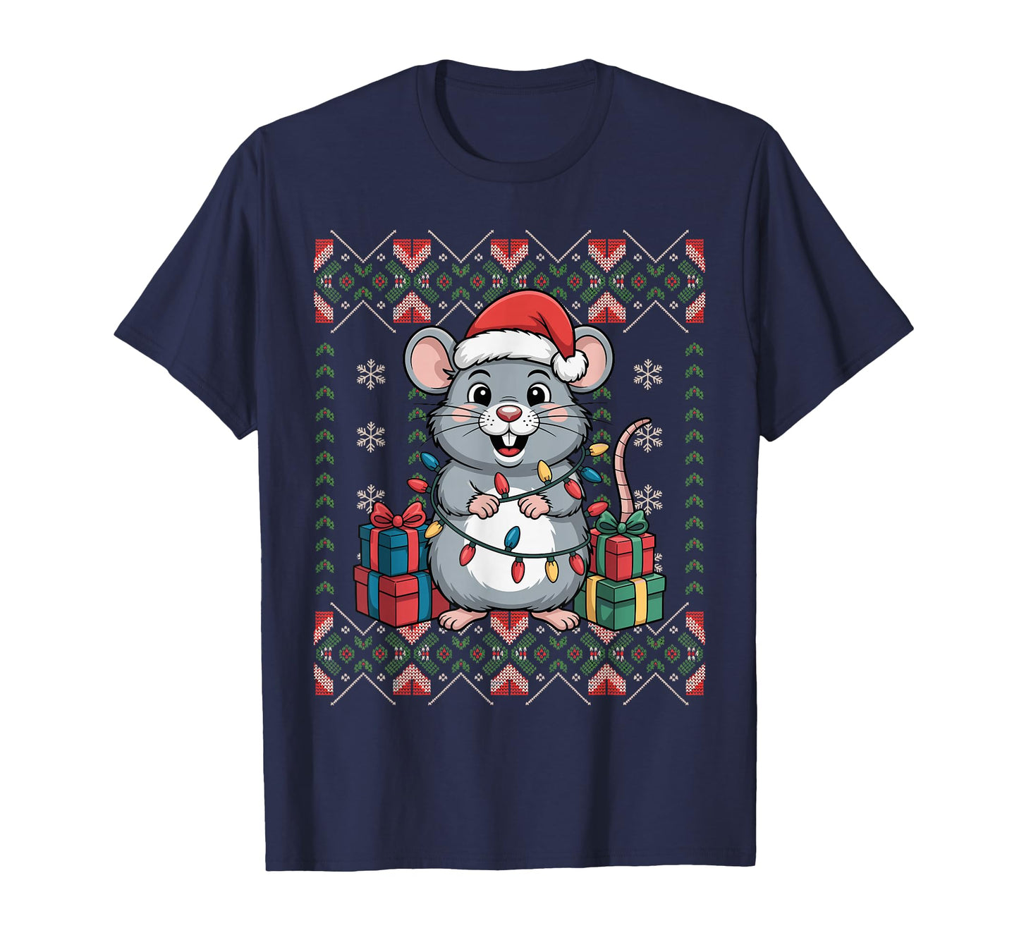 Santa Rat Christmas Ugly Sweater Funny Holiday Pajamas T-Shirt