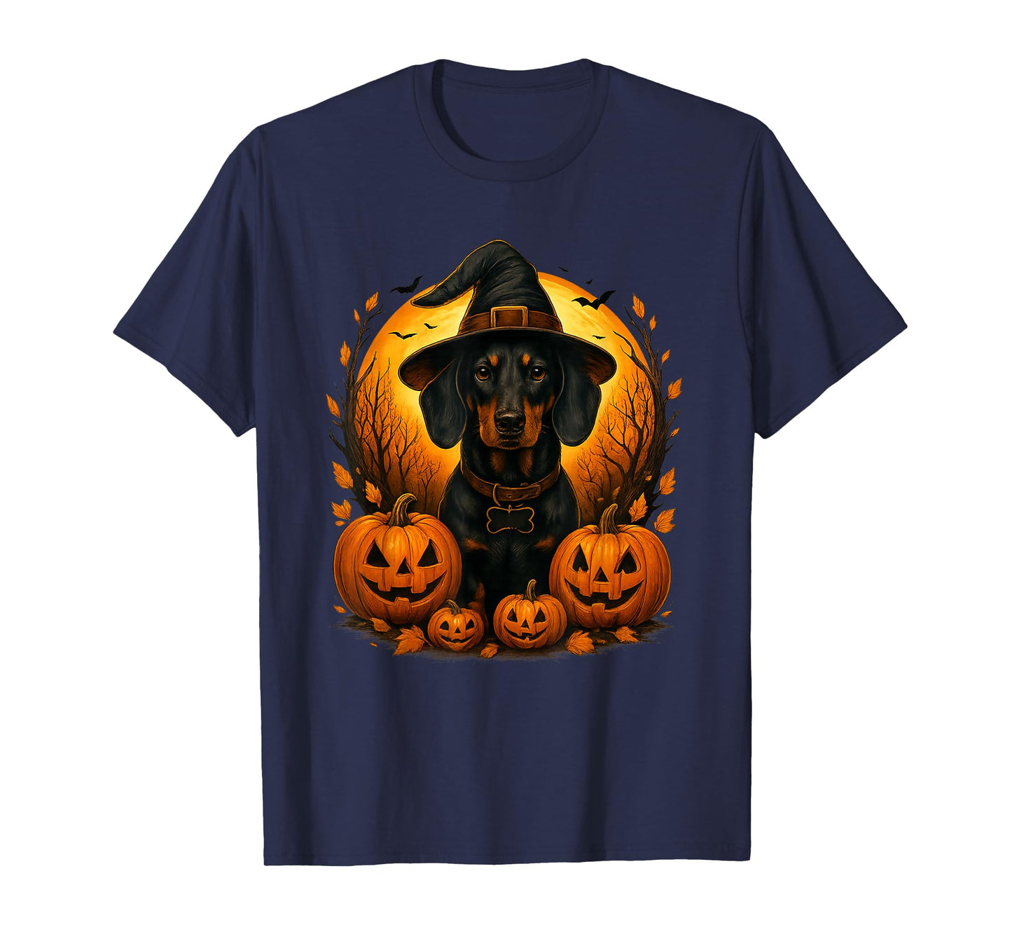 Cute Halloween Dachshund Witch Pumpkin Moon Dog Lover T-Shirt